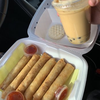 Lumpia Xpress - Half Dozen Lumpia, Mango drink with Boba, Bubble Cookie. Threw in some extra sauce too. - Asian Fusion Near Me - Mountain Home, Idaho