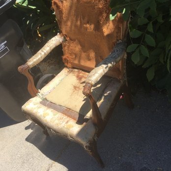Upholstery Decor - Before - note it was placed by the trashcan - Furniture Reupholstery Near Me - Goleta, California Upholstery Decor - Before - note it was placed by the trashcan - Furniture Reupholstery Near Me - Goleta, California