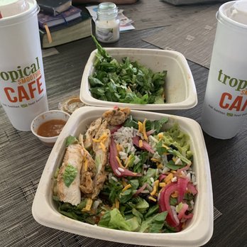 Tropical Smoothie Cafe - Baja chicken Bowl and Chia Banana boost smoothies with peanut butter. - Juice Bars & Smoothies Near Me - Cape Coral, Florida Tropical Smoothie Cafe - Baja chicken Bowl and Chia Banana boost smoothies with peanut butter. - Juice Bars & Smoothies Near Me - Cape Coral, Florida