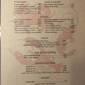 Dock 3366 - Dinner Menu on 11-29-22 - Seafood Near Me - Queens, New York