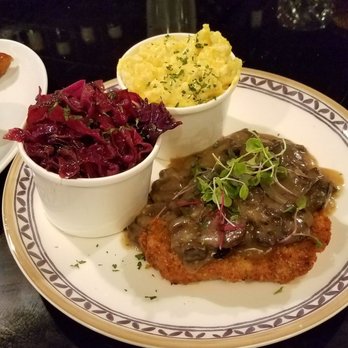 Rathskeller - Jagerschnitzel with red cabbage and spatzle and cheese. - German Near Me - Elkridge, Maryland