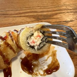 Inside the crab Rangoon sushi roll