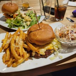 Fresh Grill Kitchen & Bar - Buffalo Chicken Sandwich with Garlic Parmesan Fries and Coleslaw