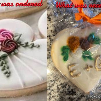 Lakes Cakes - Wedding cookies on right ended up being thrown away. They were so awful it was embarrassing to let guests even see them. - Custom Cakes Near Me - Commerce Township, Michigan Lakes Cakes - Wedding cookies on right ended up being thrown away. They were so awful it was embarrassing to let guests even see them. - Custom Cakes Near Me - Commerce Township, Michigan