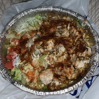 Djura Grill - a chicken salad in a foil container - Halal Near Me - Jersey City, New Jersey