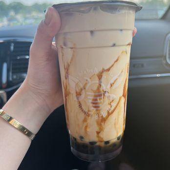 Honey Bee Tea - Okinawa Milk Tea with Toasted Creme Brulee and Brown Sugar Boba - Bubble Tea Near Me - Manchester, Missouri Honey Bee Tea - Okinawa Milk Tea with Toasted Creme Brulee and Brown Sugar Boba - Bubble Tea Near Me - Manchester, Missouri