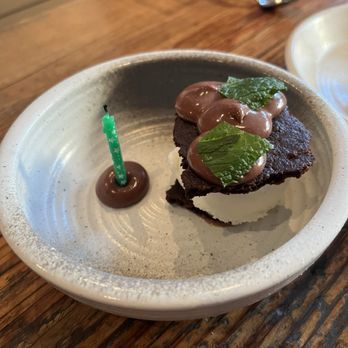 Rich Table - Mint ice cream brownie chip sandwich I think? Complimentary bday dessert for our friend! - New American Near Me - San Francisco, California
