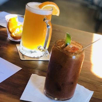 St. Augustine Seafood Company - Ancient city brewing Company beer and a bloody Mary - Seafood Near Me - St. Augustine, Florida