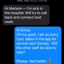 Social Paws - The communication I received from Erica Jack's, who was going to call me back but never did.