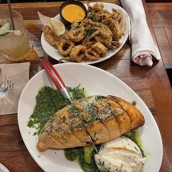 Von's 1000Spirits - Crispy Calamari  Whole Milk Creamy Burrata Spread with Our Sourdough Baguette - New American Near Me - Seattle, Washington