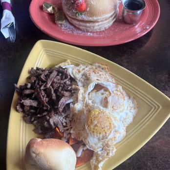 Kikey's Cafe - Chilaquiles Divorciados, Cajeta Pancake Stack (3) - Breakfast & Brunch Near Me - Burien, Washington Kikey's Cafe - Chilaquiles Divorciados, Cajeta Pancake Stack (3) - Breakfast & Brunch Near Me - Burien, Washington