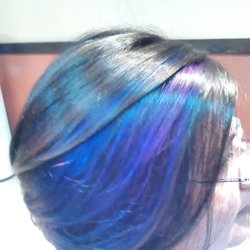 Salon Jackie - hidden purple green and blue panels on a dark brown wedge