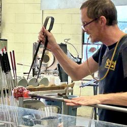 Sunspots Studios Glassblowing - Glass blowing demonstration for a pumpkin