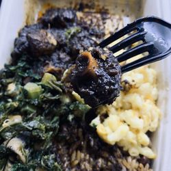 Jerk Off The Grill - Oxtail, Rice & Beans, Mac & Cheese, Collard Greens.