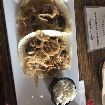 Zim Zari - Surf and turf tacos topped with cheese and crispy onions. Yum! - Burgers Near Me - Trinity, Florida Zim Zari - Surf and turf tacos topped with cheese and crispy onions. Yum! - Burgers Near Me - Trinity, Florida