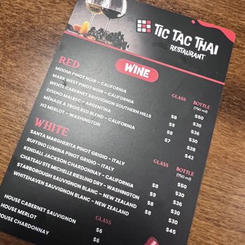 Tic Tac Thai - Wine Menu - Thai Near Me - Spring, Texas