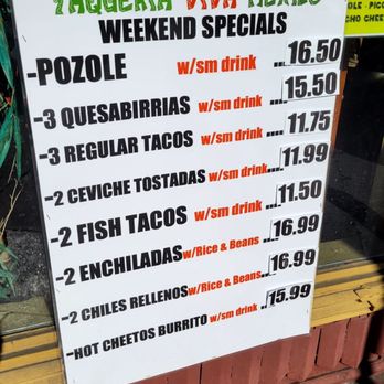 Taqueria Viva México - Menu 2 of 6, as of March 2026. Weekend specials - Tacos Near Me - Alameda, California