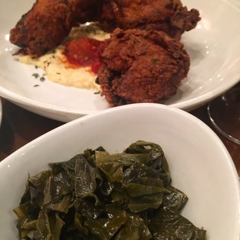 Fete - Twice Fried Ludovico (that's a Oahu organic farm) Chicken, grits, from the collard greens (side)...Aloha :) - New American Near Me - Honolulu, Hawaii Fete - Twice Fried Ludovico (that's a Oahu organic farm) Chicken, grits, from the collard greens (side)...Aloha :) - New American Near Me - Honolulu, Hawaii