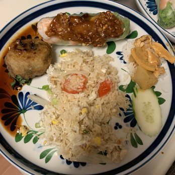 Sakoonthai - Crab fried rice with summer roll, fried chive dumpling, and a taste of Massamam curry - Thai Near Me - Clifton, Virginia Sakoonthai - Crab fried rice with summer roll, fried chive dumpling, and a taste of Massamam curry - Thai Near Me - Clifton, Virginia