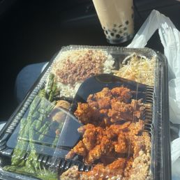 Chicken bento and milk tea Chicken bento and milk tea