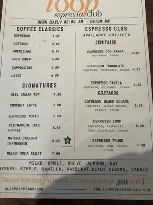 Menu photo 2 Loop Espresso Club Los Angeles, CA Menu photo 2 Loop Espresso Club Los Angeles, CA