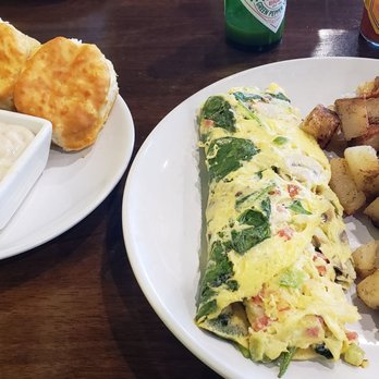 Eggceptional cafe - Veggie omelette, house potatoes,  side of bacon and biscuits with gravy. - Breakfast & Brunch Near Me - Oklahoma City, Oklahoma