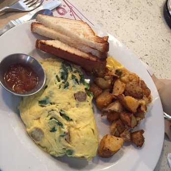 Beach Plum Kitchen - Create your own 3 egg scramble (turkey sausage, spinach, jalapeño, jalapeño jack cheese), potato & toast with apple jelly - New American Near Me - Carlsbad, California Beach Plum Kitchen - Create your own 3 egg scramble (turkey sausage, spinach, jalapeño, jalapeño jack cheese), potato & toast with apple jelly - New American Near Me - Carlsbad, California