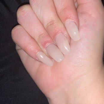 Aqua Nails - Then could of painted the nails a little more so it wasn't so spotty because it such a light color. - Nail Salons Near Me - Peoria, Illinois