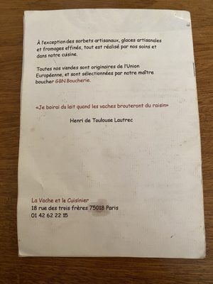 Menu photo 2 La Vache et le Cuisinier Paris, 75 Menu photo 2 La Vache et le Cuisinier Paris, 75