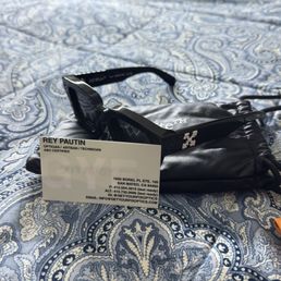 Off-White Virgil sunglasses  and Ray Pautin business card for "Get Your Fix Optics".