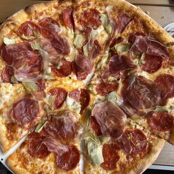 Caffe Andiamo - Created own pizza. Pepperoni with prosciutto and artichoke. - Italian Near Me - Ponte Vedra Beach, Florida Caffe Andiamo - Created own pizza. Pepperoni with prosciutto and artichoke. - Italian Near Me - Ponte Vedra Beach, Florida