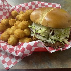 Squish Burger - Single Squish burger with everything, bacon, cheese with tots.