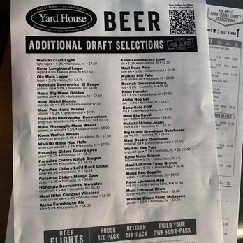 Yard House - Additional bar menu 1/2/21 - New American Near Me - Honolulu, Hawaii