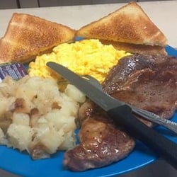 Poor Mans Restaurant - Ribeye Steak, Scrambled Eggs, Potatoes and Toast