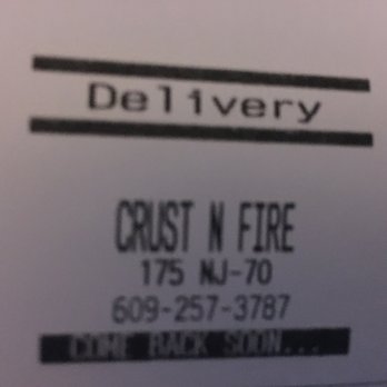 Crust N Fire -  delivery label for a pizza - Pizza Near Me - Medford, New Jersey