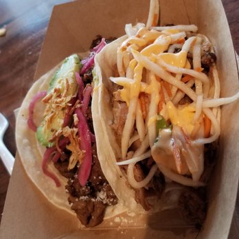 The Peached Tortilla - Surprisingly good, meaty tacos. Left is the Korean BBQ taco, right is the banh mi. - Tacos Near Me - Austin, Texas The Peached Tortilla - Surprisingly good, meaty tacos. Left is the Korean BBQ taco, right is the banh mi. - Tacos Near Me - Austin, Texas