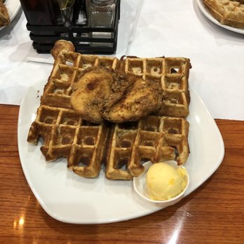 Dame's Chicken & Waffles - What A Classy Hen with orange apricot shmear (butter) - Southern Near Me - Durham, North Carolina Dame's Chicken & Waffles - What A Classy Hen with orange apricot shmear (butter) - Southern Near Me - Durham, North Carolina