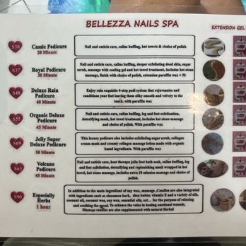 Bellezza Nails Spa - Pedi menu. My suggestion...go all the way! - Nail Salons Near Me - Jacksonville, Florida