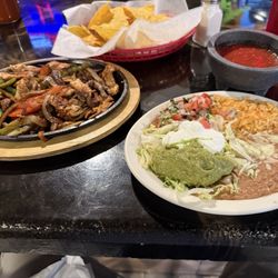 Agave’s - Mixed lunch fajitas (steak & shrimp). Really good and ample portion.