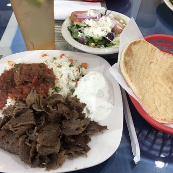 Plaka Greek Cafe - Gyro Plate: Lamb, Meatball, Rice, Tzatziki, Pita and choice of Soup or Salad - Greek Near Me - Georgetown, Texas Plaka Greek Cafe - Gyro Plate: Lamb, Meatball, Rice, Tzatziki, Pita and choice of Soup or Salad - Greek Near Me - Georgetown, Texas