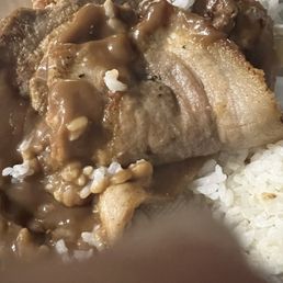 Fatty Roast Beef , gravy was delicious over the white rice.