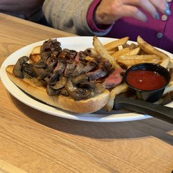 Steak sandwich. Said it was so good. Only one piece was a little tough.