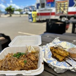 Thai Street Food - Pad Thai, chicken satay