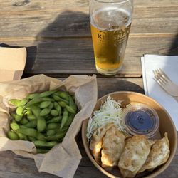 1D-NA Thai Street Food - Fresh edamame and pot stickers. Oh, and a beer from Kulshan.