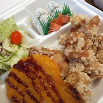 Tenkatori - Box combo - Chicken Karange, Potato Croquette, Salad and California Rolls - Gluten-Free Near Me - Costa Mesa, California Tenkatori - Box combo - Chicken Karange, Potato Croquette, Salad and California Rolls - Gluten-Free Near Me - Costa Mesa, California