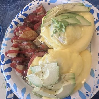 Cafe Haleiwa - Tomato Benedict Special added pouch eggs and avocado with their homemade fries. - American Near Me - Haleiwa, Hawaii Cafe Haleiwa - Tomato Benedict Special added pouch eggs and avocado with their homemade fries. - American Near Me - Haleiwa, Hawaii
