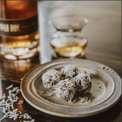 Bootleg Bourbon Balls - Rum Runner - Dark chocolate, small batch gold rum, rolled in tender coconut flakes.