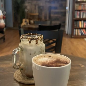 Time & Peace Cafe - White coconut mocha (back), Mocha (front) - Cafes Near Me - Philadelphia, Pennsylvania Time & Peace Cafe - White coconut mocha (back), Mocha (front) - Cafes Near Me - Philadelphia, Pennsylvania