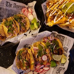 Juan More Taco - Taco platter: three tacos, each with a protein of your choice. The radish chips are a welcome twist.