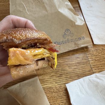 Dutchman's - Egg and cheese on a toasted plain bagel with bacon - Bagels Near Me - Brunswick, Maine